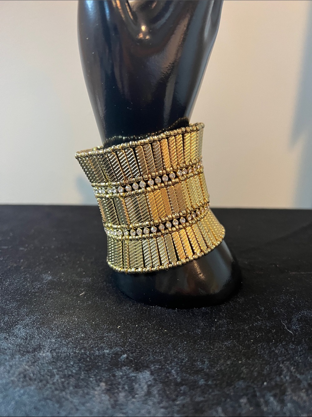 Gold/Crystal Wide Cuff Bracelet - Elegant Women's Fashion Jewelry